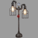 28''H Mottled Iron 2 Lights Pipe LED Accent Lamp with Cage Shade