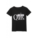 Crown & Letter Print Short Sleeve Round Neck Tee