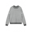Round Neck Long Sleeve Stripes Loose Pullover Sweater
