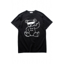 Funny Bear Print Pullover Loose Boy Friend Style Tee