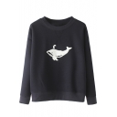 Round Neck Cute Fish Embroidery Pullover Sweatshirt