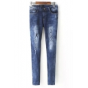 Zipper Fly Bleached Cutout Ripped Skinny Jeans