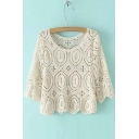 New Fashion Women Casual Clothes Sunflowers Crochet Lace Beige Highquality Shirt