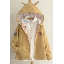 Chic Long Sleeves Cratoon Embroidery Zipper Fly Hoodies Coats