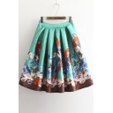 High Waist Animal Print Zip Detailed Flared Skirt
