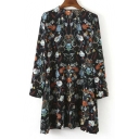 Round Neck Button Back Floral Print Pullover Blouse