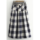 Elastic Waist Maxi Plaid A-Line Skirts