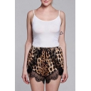 Fashion Summer Beach Women Lace Trim Leopard Print Tulip Shorts