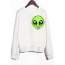 Crew Neck Long Sleeves Alien Print Sweatshirt