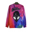 Alien & Galaxy Print Ribbed Long Sleeve Graphic Sweatshirt
