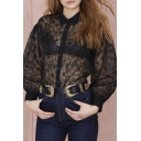 Sheer Floral Button Downs Puff Sleeves Blouses