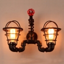 Unique Designed 2 Light Pipe LED Wall Sconce in Black Finish with Cage