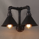 16 Inches Wide 2 Head Pipe LED Wall Sconce with Cone Shade