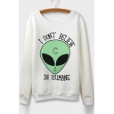 Crew Neck Long Sleeves Alien Print Graphic Sweatshirt