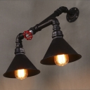 Mottled Rust Iron 2 Light Pipe LED Wall Sconce with Red Valve