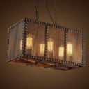 20'' Wide Rust Iron 6 Light Rectangle Metal Mesh Industrial LED Hanging Pendant