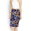 Fashion Women Knee-length Pencil Floral Print Midi Skirt