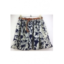 Fashion A-line Print Gathered Waist Mini Skirt