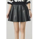 Fashion Women A-line Elastic Waist Leather Short Mini Skirt