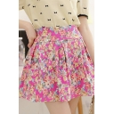 Fashion Women A-line Floral Inverted Pleated Skirt