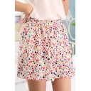 Fashion A-line Ditsy/Polka Dot Print Gathered Waist Mini Skirt