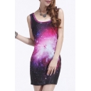 Galaxy Pattern Square Neck Sleeveless Bodycon Mini Dress