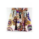 Fashion A-line Geo-patterned/Floral Print Gathered Waist Mini Skirt