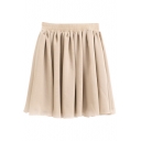 Fashion Women Chiffon Doubled Layer Shirred Waist Mini Short Skirt