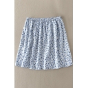 Fashion A-line Ditsy/Leopard Print Gathered Waist Swing Mini Skirt
