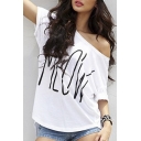 Chic Letter Print Loose Boy Friend Style Tee