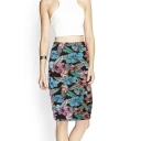 Fashion Women Knee-length Pencil Floral Print Midi Skirt