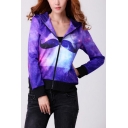 Colorful Pattern Long Sleeve Hoodied Zipper Front Chic Coats Outwear