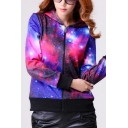 Cool Galaxy Pattern Long Sleeve Hoodied Zipper Front Chic Coats Outwear