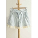 Polka Dot Casual Cotton Chic Shorts With Bows Sashes