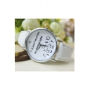 Letter Print Young Style Casual Leather Quartz Water Resistance Watch