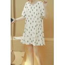 Hot New Release Cactus Pattern Round Neck Short Sleeve Loose Mini Dress