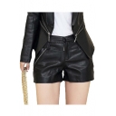 Women's Sexy Faux Leather Shorts with Zipper and Pocket