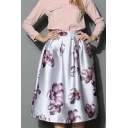 Women's Floral Print High Waist Bubble Midi Skirt