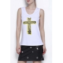 Summer Fashion Scoop Neck Sleeveless Graphic Tank Top