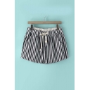 Women's Casual Linen Drawstring Striped Waistband Shorts