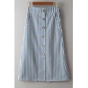 Fashion Button Down A-Line Striped Skirts