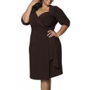 Women's Plus Size Stretchy V Neck Ruched Wrap Dress