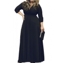 Women's Solid V-Neck 3/4 Sleeve Plus Size Evening Party Maxi Dress