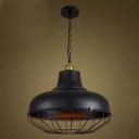 Black 1 Light Large Industrial LED Pendant Lighting with Wire Cage Design