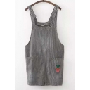 Chic Cactus Embellish Pockets Front Striped Overall Dress