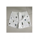 Chic Cactus Embroidery Women's Casual Turned Edge Shorts