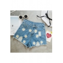Ripped Flower Applique Chic Denim Hot Shorts