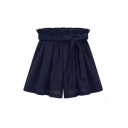 Women's Plus-Size Casual Elastic Waist A-line Bowknot Loose Shorts