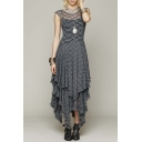 Women's Sexy Sleeveless Floral Lace Tiered Long Irregular Party Dress