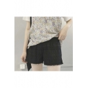 Women's Summer Casual Mid Waist Plain Lace Shorts